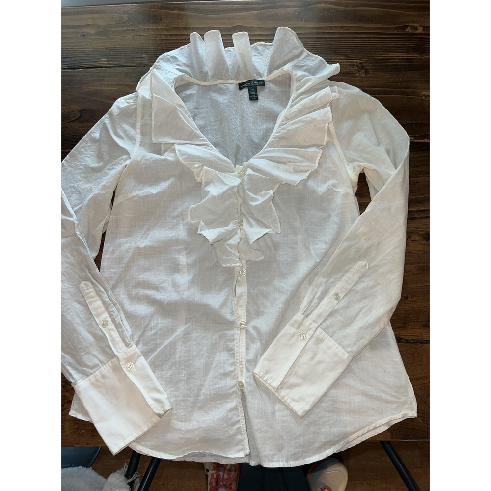 Ralph Lauren woman's ruffled white blouse/shirt, in size M